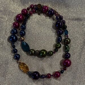 Chico's Vibrant 18” Beaded Necklace - Purple, Blue, Green, Gold